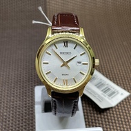 [Original] Seiko SUR644P1 Neo Classic Quartz Gold Analog Brown Leather Strap Ladies Watch
