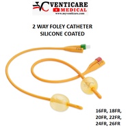 2 WAY FOLEY CATHETER SILICONE COATED - 6FR, 8FR, 10FR, 12FR, 14FR, 16FR, 18FR, 20FR, 22FR, 24FR, 26F