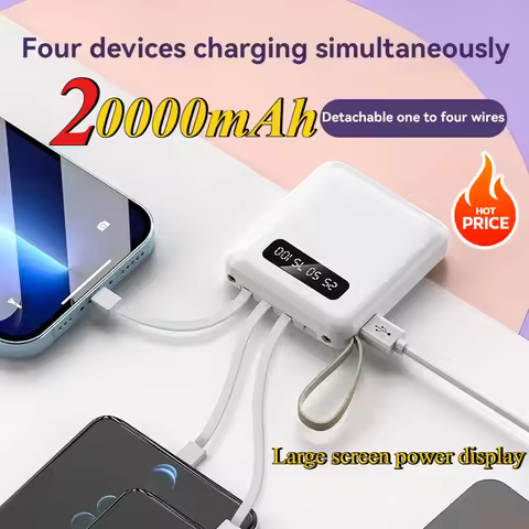 2025 New 20000mAh Mini Power Bank Built with Digital Display for IPhone Samsung Huawei