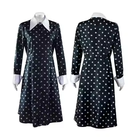 Wednesday Costume Cosplay Black Retro Gothic Fancy Dress Halloween Addams Family Outfits Dress with
