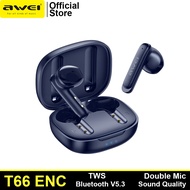 Awei T66 ENC In-Earphone with Charging Case Smart Touch Earbuds Long Battery Life Deep Bass Dual Mic Noise Reduction