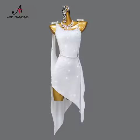 2025 White Latin Dance Dress Competition Clothes Girl Sport Party Wear Prom Costume Ladies Cabaret L
