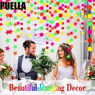 PUELLA Neon Fluorescent Garland, Rectangle 2m Round Pentagram Fluorescent Banner, Party Supplies Flu