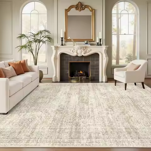 Area Rug 8x10, Large Soft Rugs for Living Room Vintage Beige Carpet 8x10 Area Rugs for Bedroom Dinin
