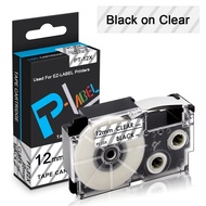 Comaptible Casio Label It Tape XR-12X XR12X 12mm 1/2'' Black on Clear Labeling Makers Tape Cassette,