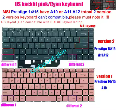New US backlit keyboard for MSI Prestige 14 A10 A10M A10SC A10RB MS-14C1 Prestige 14 EV0 /14 A11 A12