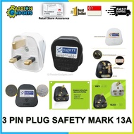 SG 3Pin Plug Safety Mark Plug 13A / 3 pin UK Plug 13AMP Fused wall socket Fuse Adapter Singapore main plugs 3 pins