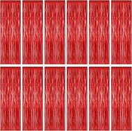 12 Pack Red Curtains, 3.28 FT x 7.05 FT Party Streamer, Metallic Party Backdrop Birthday Streamer Fo
