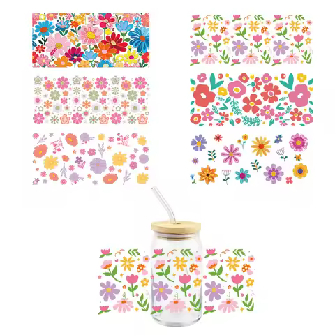 Art Flowers UV DTF Wrap Transfer Stickers Fashion Trend Design DTF Wrap For 16OZ Glasses Cups Mugs D