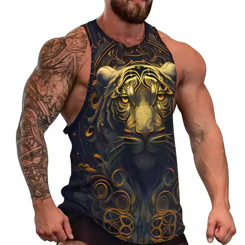 3D Tiger Lion Printed Tank Top Gym Muscle Clothing Men Summer Streetwear Basketball Vest Quick Dryin