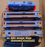 mainan kereta api indonesia,miniatur kereta api,cc 201 ocean blue,gerbong ekonomi sranlistil,gerbong pembangkit