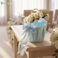 [Predolo] Satin Wedding Ceremony Basket with Pearl Handle Flower Petal Holder for Wedding Aisle Rece