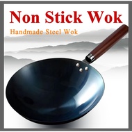 Kawali Wok Non Stick Black Carbon Heavy Duty Carbon Steel Wok Iron Wok 32/34/36cm