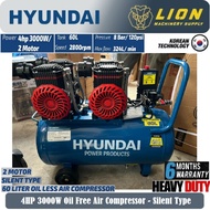 HYUNDAI HD3064F2M 60Litre 4HP/3000Watt Oil Less Silent Air Compressor - Heavy Duty - 6 Months Local 