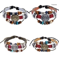 【CH*】 Handmade Boho Bracelet Gypsy Hippie Design Brown Leather for Sun Metal Charms Be