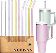 AOTWAN Glass Straw for Stanley Cup Pack of 10 Glass Straws Long 31 cm, 4 Curved + 4 Straight Glass S