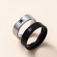 แหวนคู่ลายใยแมงมุมฮาโลวีนแหวนเงินสีดำสแตนเลส