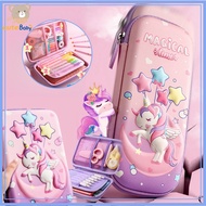 3D Pink pencil case Unicorn Pencil Case Stationery for students Kids Pencil box Large Capacity
