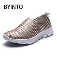 ❣▪┅ 【Shipping Today】Big Size 35-41 Fashion Sport Shoes Breathable Slip-on Hollow Mesh Sneakers Gold Woman Walking Trainers Footwear Gym Athletics Jogging Tennis