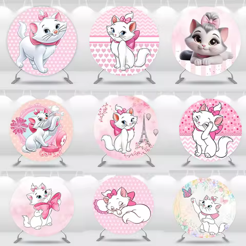 Disney Marie Round Backdrop Cover Cute Pink Marie Cat Circle Background Banner Girls Birthday Baby S