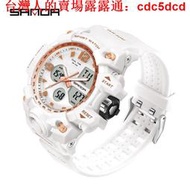 手錶 SANDA時尚女款電子手錶 潮流設計整點自動報時雙顯LED夜光防水腕錶