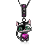 GNOCE Black Cat Embraces Heart Gemstone Necklace Black Plated Jewellery Gift