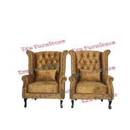 Kerusi Baldu Velvet Wing Chair 1 Seater Arm Chair Chesterfield Wing Chair