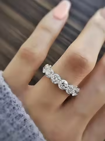 FEOBUR 7ct 5mm Moissanite Ring with Certificates Women 925 Sterling Silver Full Diamond Engagement W