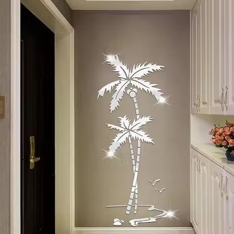 Coconut Tree Acrylic Mirror Wall Sticker DIY TV Wall Background Living Room Bedroom Background Art H