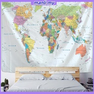 World Map Tapestry High-Definition Map Fabric Wall Hanging Decor Watercolor Map Letter Polyester Tab