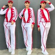 Set Olahraga Rok Sunseries Putih List Merah Setelan Baju Senam Training Panjang Hijab Muslim