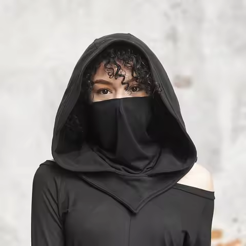Unisex Halloween Costumes Medieval Mask Hat Cosplay Renaissance Hooded Cloak Cape Cowl Assassin Blac