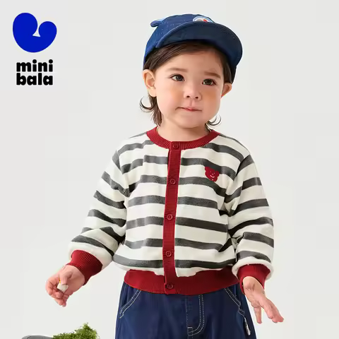 Mini Bala Boys and Girls Cardigan Kids Long Sleeve Baby Knit Sweater Jacket Top for Casual Style