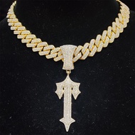 Cheyli  2023 MGA BANGA Lalaki Kababaihan Hip Hop Letter Iced Out Cross Sword Necklaces Rhombus Cuban