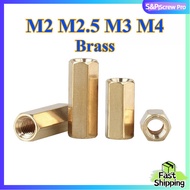 M2 M2.5 M3 M4 Brass Hex Nut Standoff Female to Female Threaded PCB Spacer Copper Hexagonal Isolation