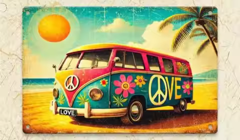 VW- Bus - vanagan - Retro Beach Bus Aluminum Sign -new-Aluminum
