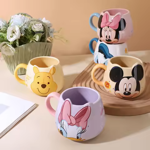Disney Winnie The Pooh Mickey Mouse Shaped Cup Creative Cartoon Water Cup Donald Duck Mug Ceramic Mi