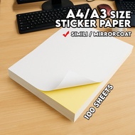 Kaki Jimat A4/A3 Label Sticker Paper - Pack of 100sheets 160gsm Laser / Inkjet printable Matt/Glossy