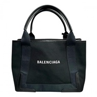BALENCIAGA/ Balenciaga Navy Cabas 339933 手袋 棉帆布/小牛皮 黑色 女款 [二手]
