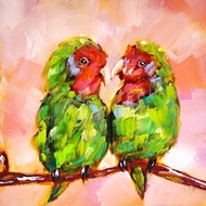 Lovebird 鸚鵡繪畫 Couple Original Art 雀 Oil Painting Parrots Artwork