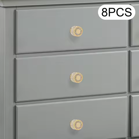 8 Pack Cabinet Knobs Crystal Drawer Handles 0.8x1.18 Inch Gold Square Round for Cupboard Wardrobe Dr