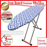 ★SG★ Iron Board 98x33cm board. 4-PIPES THICK Frame. +Safety Lock. Height-adjustable. Foldable. HomeB
