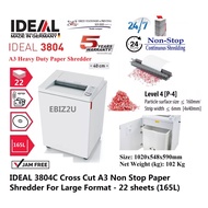 IDEAL 3804 CC 4 x 40mm Cross Cut A3 Non Stop Paper Shredder For Large Format - 22 sheets 165L 3804CC