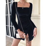 MF - MER MINI DRESS Wanita Salma Square Neck Longsleeve Bodycon/ SQUARE NECK LONGSLEEVE MINI DRESS L