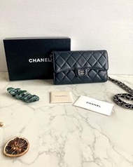 美品🖤 Chanel Long Wallet reformed Wallet on Chain WOC black hand bag shoulder bag 香奈兒經典小羊皮黑色長銀包鏈條包 手袋斜揹側咩