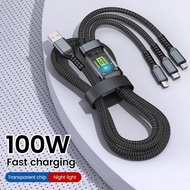 3 in 1 100W 5A Fast Charging USB To Type-C Micro Fast Charger Cable For iPhone 15 14 13 Samsung Xiao
