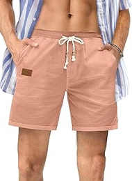 Men's Casual Cotton Linen Shorts - Drawstring Summer Beach Stretch Golf Dress Shorts 5 inch Polo Shorts with Pockets for Men Elastic Waist,US 40(2XL),B Pink