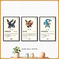 Pokémon Eevee Evolution 3 Panel Wall Decoration 20x30cm | MDF Wooden Poster Aesthetic Wall Decor Gam