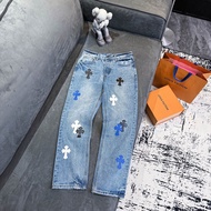 Chrome Hearts Cross Embroidered Distressed Jeans Unisex