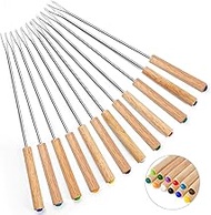 Set of 12 Stainless Steel Fondue Forks, 9.5 Inches Cheese Fondue Sticks Smore Sticks with Wooden Handle Heat Resistant for Chocolate Fountain Cheese Fondue Roast Marshmallows Fruits